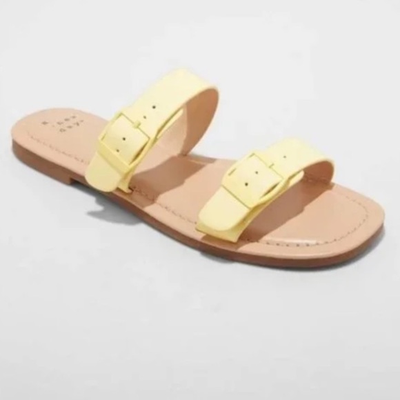🛍 6 for $35 • NWT A New Day Penny Yellow Buckle Strap Slide On Sandals - Picture 2 of 10